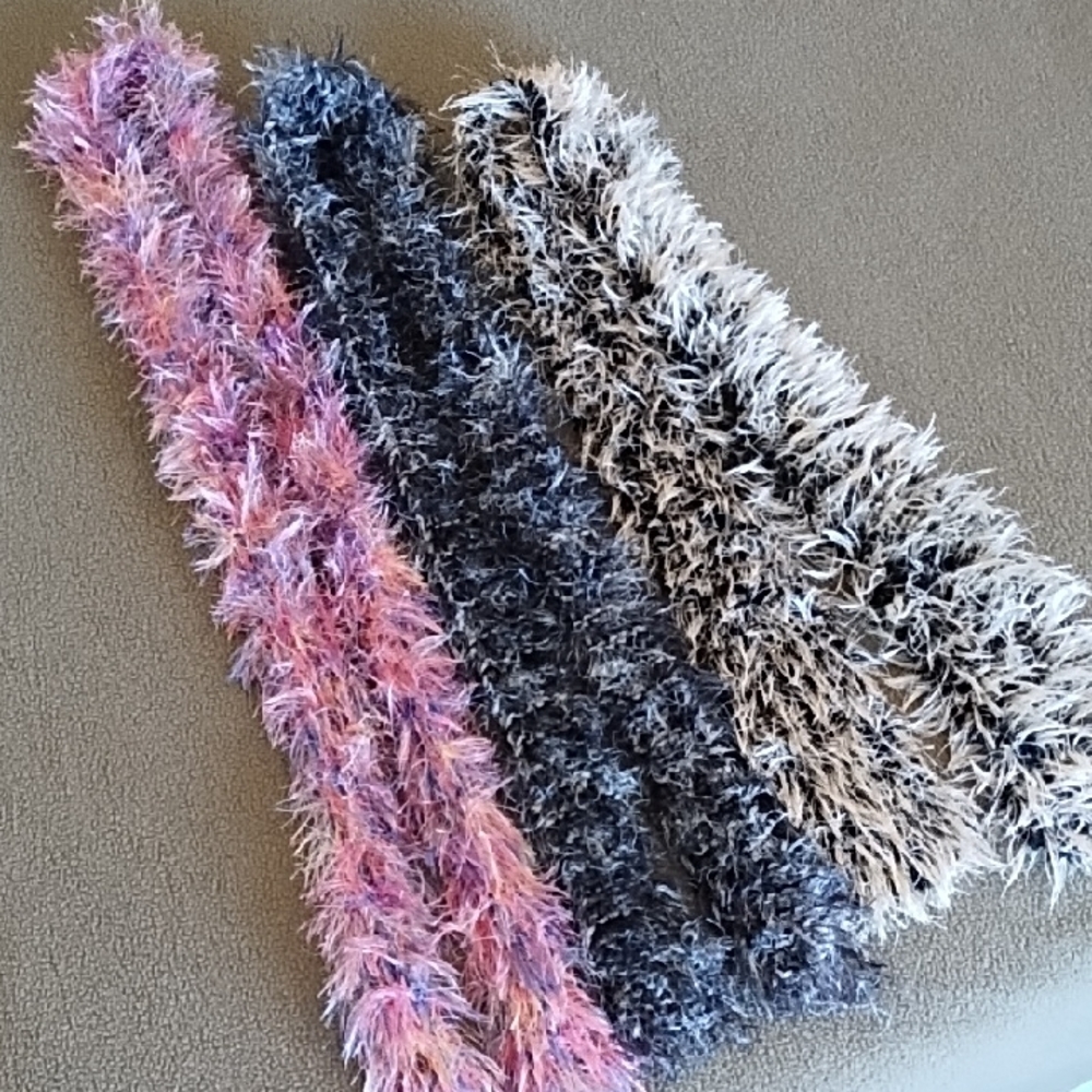 Eyelash Knit Scarf Fluffy Festive Lightweight 90's Black White Cream Pink Blue